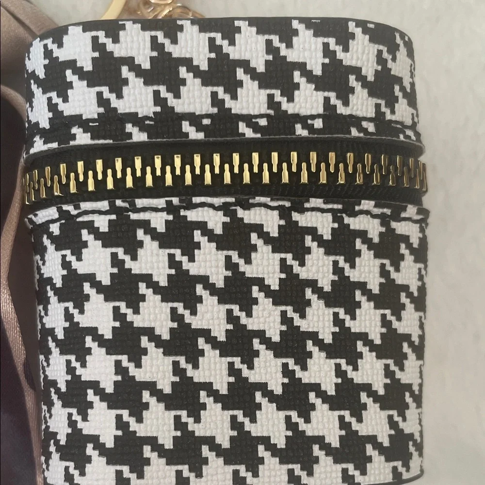Mini Bag Charm Keychain Bag with Scarf- houndstooth-zipper
